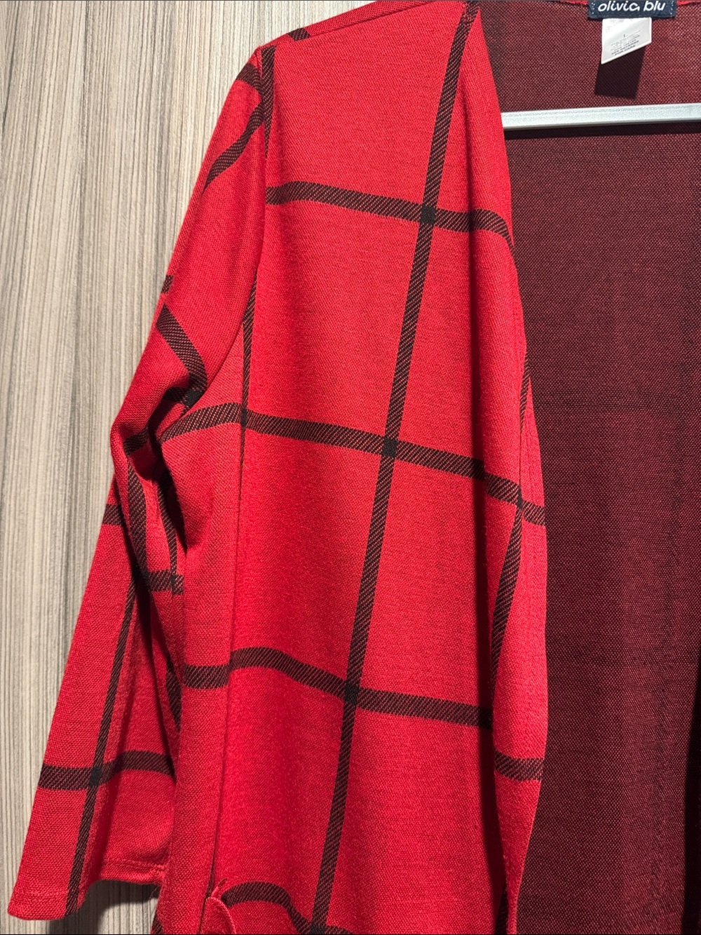 Red Windowpane Open-Front Cardigan - Picture 2 of 6